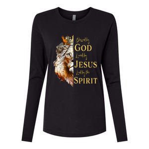 Blessed By God Loved By Jesus Lion Womens Cotton Relaxed Long Sleeve T-Shirt