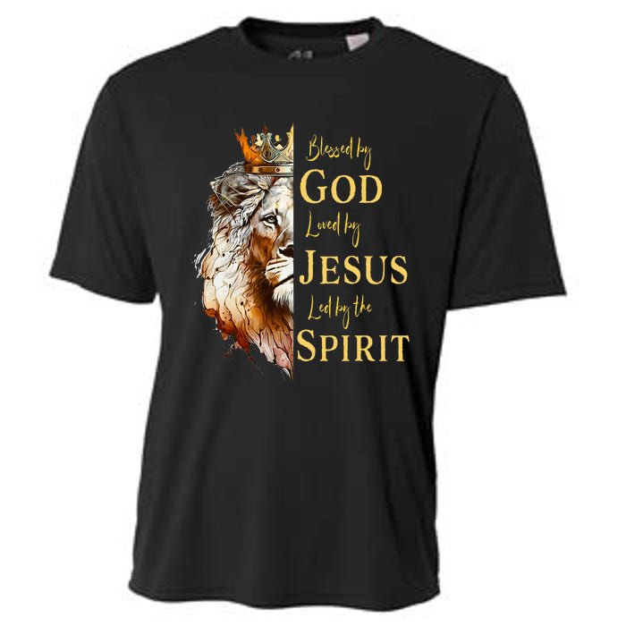 Blessed By God Loved By Jesus Lion Cooling Performance Crew T-Shirt