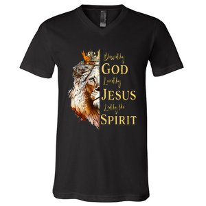 Blessed By God Loved By Jesus Lion V-Neck T-Shirt