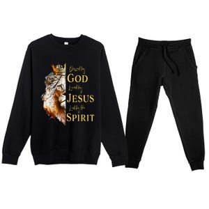 Blessed By God Loved By Jesus Lion Premium Crewneck Sweatsuit Set