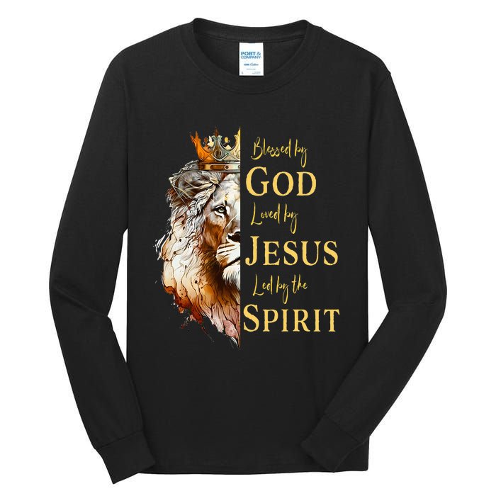 Blessed By God Loved By Jesus Lion Tall Long Sleeve T-Shirt