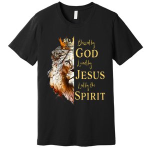 Blessed By God Loved By Jesus Lion Premium T-Shirt