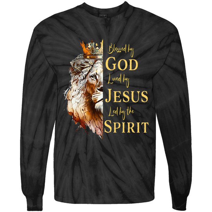 Blessed By God Loved By Jesus Lion Tie-Dye Long Sleeve Shirt