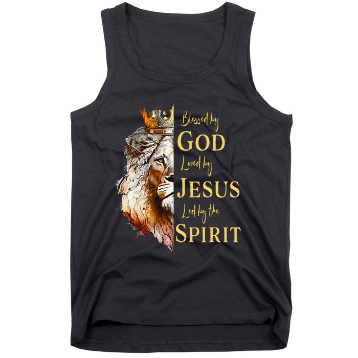 Blessed By God Loved By Jesus Lion Tank Top