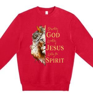 Blessed By God Loved By Jesus Lion Premium Crewneck Sweatshirt