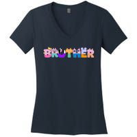 Brother Birthday Girl Pig Family Party Decorations Women's V-Neck T-Shirt