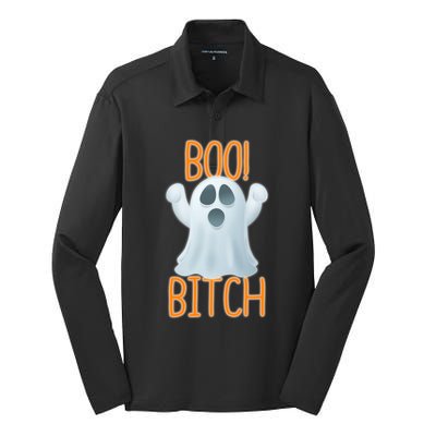 Boo Bitch Ghost Puns Halloween Humor Top Gift Silk Touch Performance Long Sleeve Polo