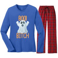 Boo Bitch Ghost Puns Halloween Humor Top Gift Women's Long Sleeve Flannel Pajama Set 