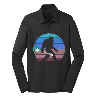 Bigfoot Bass Guitar Sasquatch Player Bassist Music Guitarist Gift Silk Touch Performance Long Sleeve Polo