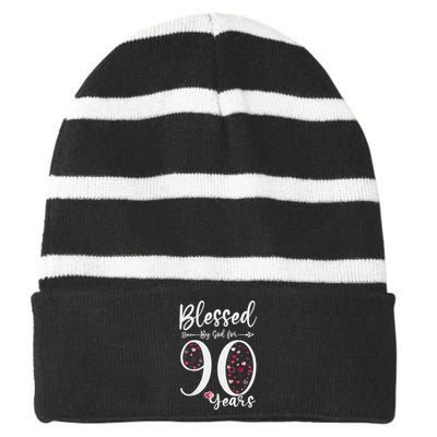 Blessed by God For 90 Years Old 90th Birthday Gift For Wo Striped Beanie with Solid Band