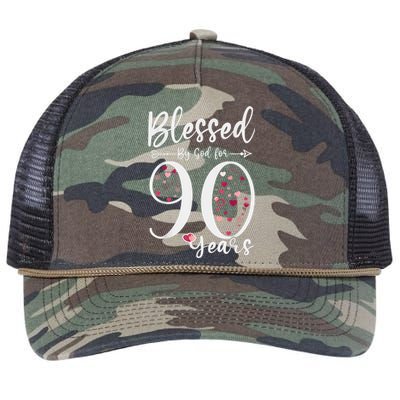 Blessed by God For 90 Years Old 90th Birthday Gift For Wo Retro Rope Trucker Hat Cap