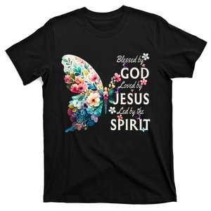 Blessed By God Loved By Jesus Floral Butterfly Christian T-Shirt