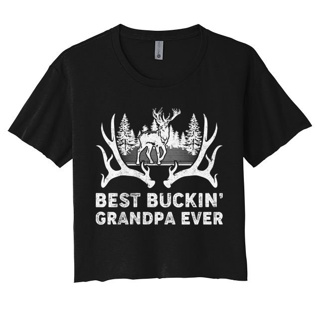 Best Buckin Grandpa Ever Deer Hunting Fathers Day Gift Women's Crop Top Tee