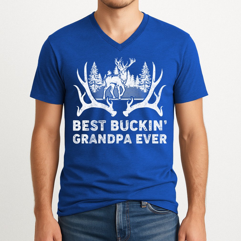 Best Buckin Grandpa Ever Deer Hunting Fathers Day Gift V-Neck T-Shirt