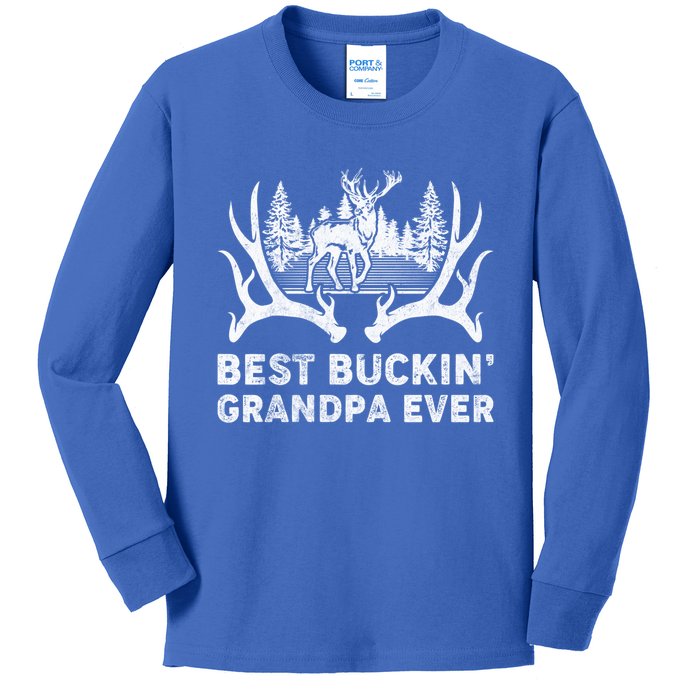 Best Buckin Grandpa Ever Deer Hunting Fathers Day Gift Kids Long Sleeve Shirt