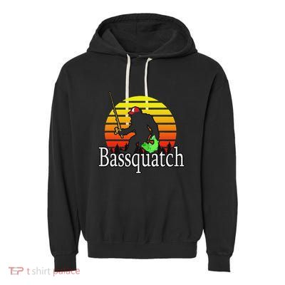 Bassquatch Bigfoot Gifts For Fishing Sasquatch Garment-Dyed Fleece Hoodie