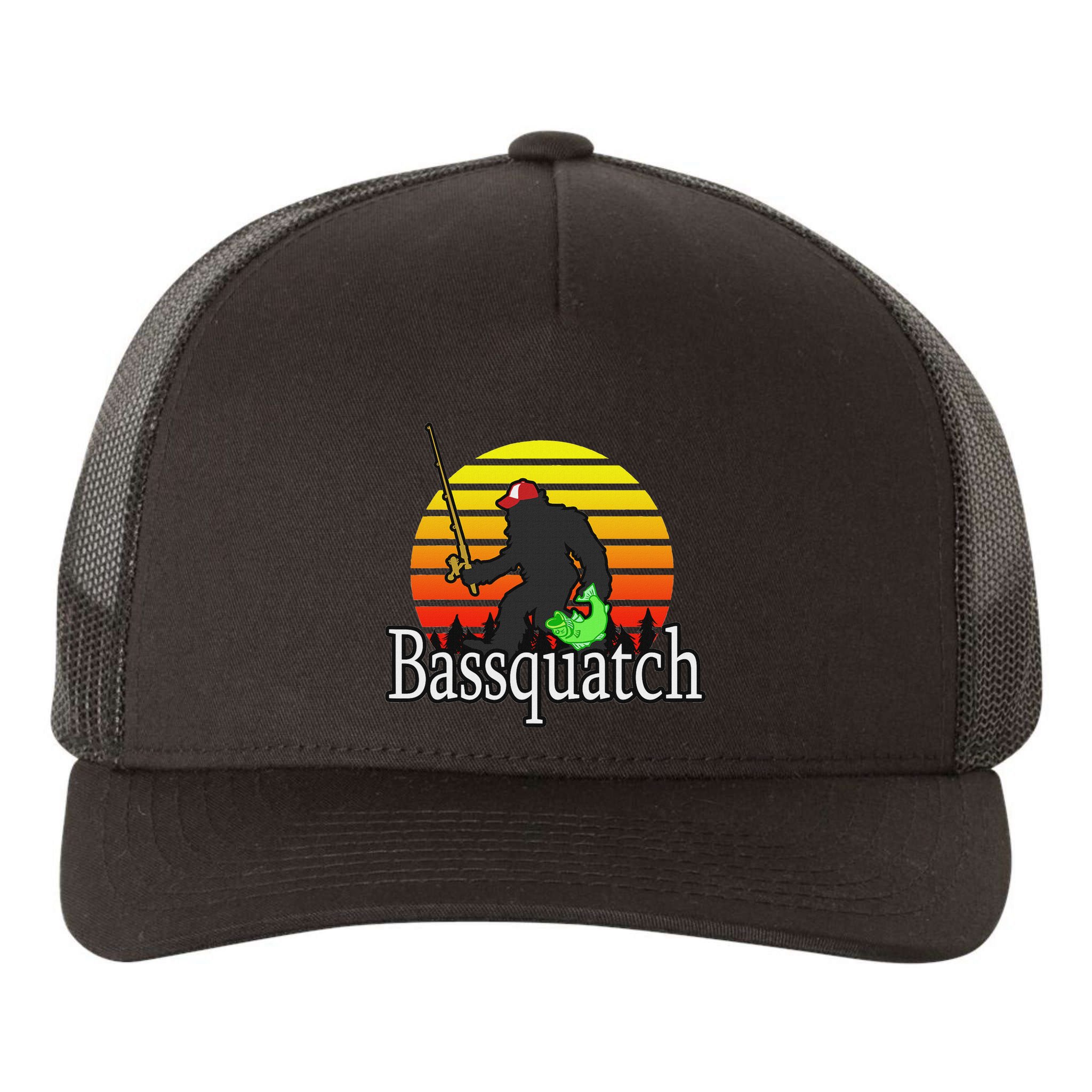 Bassquatch Bigfoot Gifts For Fishing Sasquatch Yupoong Adult 5-Panel Trucker Hat