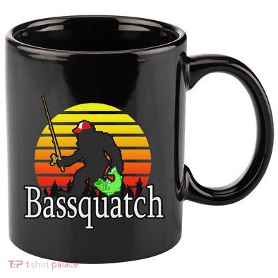 Bassquatch Bigfoot Gifts For Fishing Sasquatch 11oz C Handle Ceramic Mug