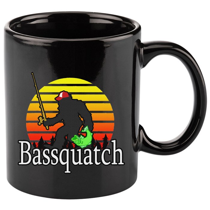 Bassquatch Bigfoot Gifts For Fishing Sasquatch 11oz C Handle Ceramic Mug