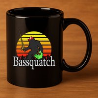 Bassquatch Bigfoot Gifts For Fishing Sasquatch 11oz C Handle Ceramic Mug