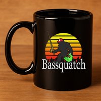 Bassquatch Bigfoot Gifts For Fishing Sasquatch 11oz C Handle Ceramic Mug