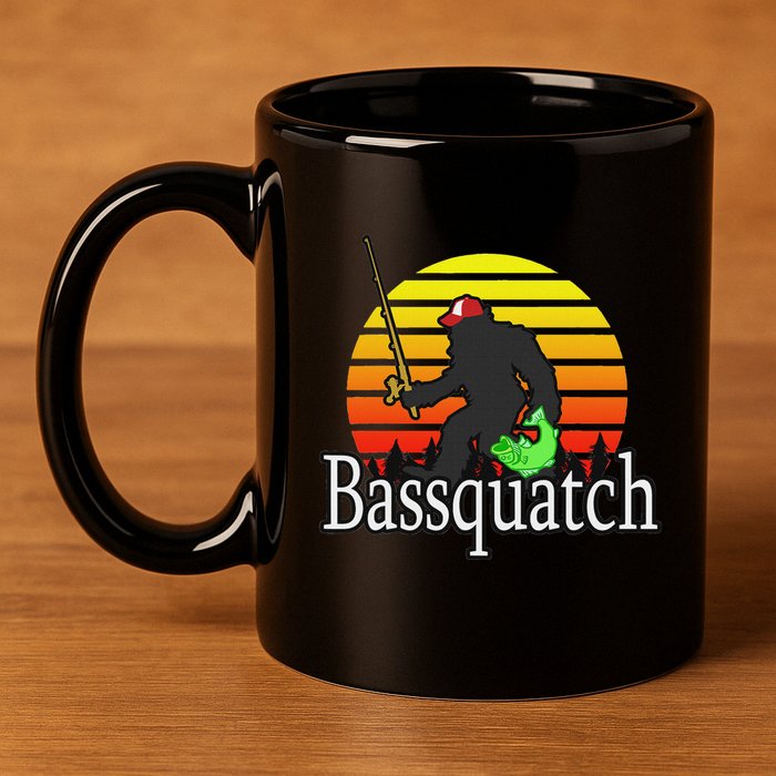 Bassquatch Bigfoot Gifts For Fishing Sasquatch 11oz C Handle Ceramic Mug