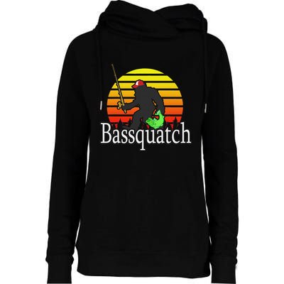 Bassquatch Bigfoot Gifts For Fishing Sasquatch Womens Funnel Neck Pullover Hood