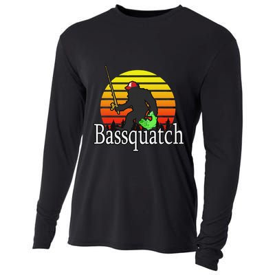 Bassquatch Bigfoot Gifts For Fishing Sasquatch Cooling Performance Long Sleeve Crew