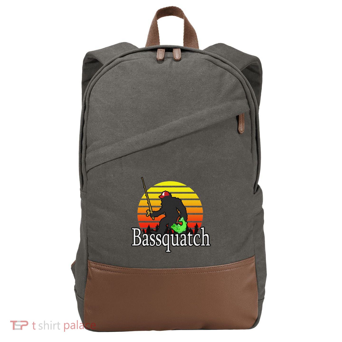 Bassquatch Bigfoot Gifts For Fishing Sasquatch Cotton Canvas Backpack