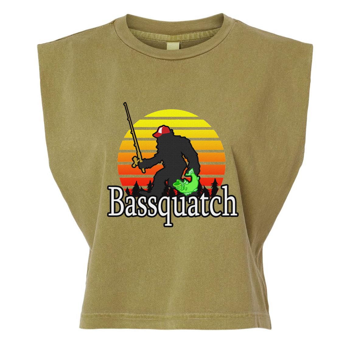 Bassquatch Bigfoot Gifts For Fishing Sasquatch Garment-Dyed Women's Muscle Tee