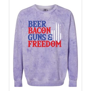 Beer Bacon Gun Freedom American Flag Usa Country Gift Colorblast Crewneck Sweatshirt