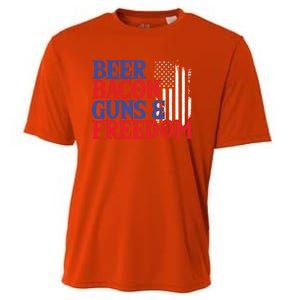 Beer Bacon Gun Freedom American Flag Usa Country Gift Cooling Performance Crew T-Shirt