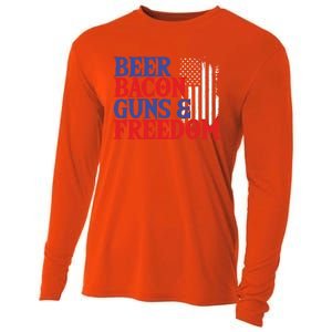 Beer Bacon Gun Freedom American Flag Usa Country Gift Cooling Performance Long Sleeve Crew