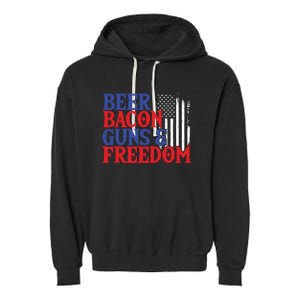 Beer Bacon Gun Freedom American Flag Usa Country Gift Garment-Dyed Fleece Hoodie