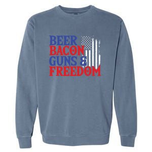 Beer Bacon Gun Freedom American Flag Usa Country Gift Garment-Dyed Sweatshirt