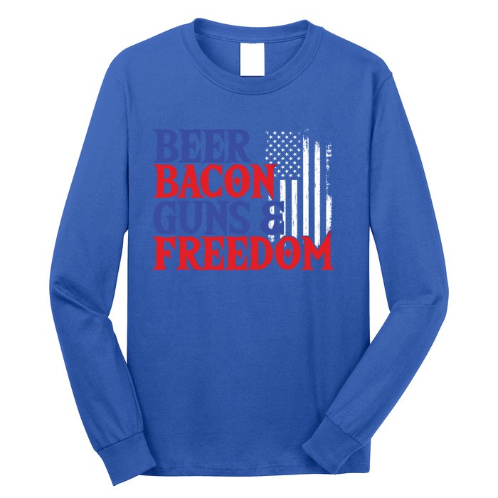 Beer Bacon Gun Freedom American Flag Usa Country Gift Long Sleeve Shirt