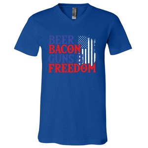 Beer Bacon Gun Freedom American Flag Usa Country Gift V-Neck T-Shirt