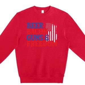 Beer Bacon Gun Freedom American Flag Usa Country Gift Premium Crewneck Sweatshirt