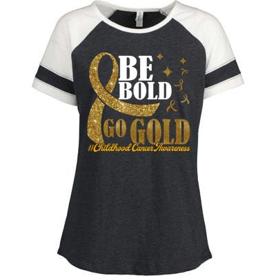 Be Bold Go Gold Childhood Cancer Awareness Enza Ladies Jersey Colorblock Tee