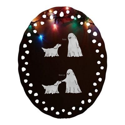 Boo Boop Ghost Dog Halloween Ceramic Oval Ornament