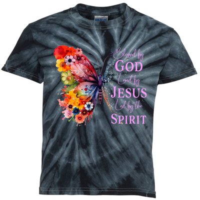 Blessed By God Loved By Jesus Butterfly Kids Tie-Dye T-Shirt