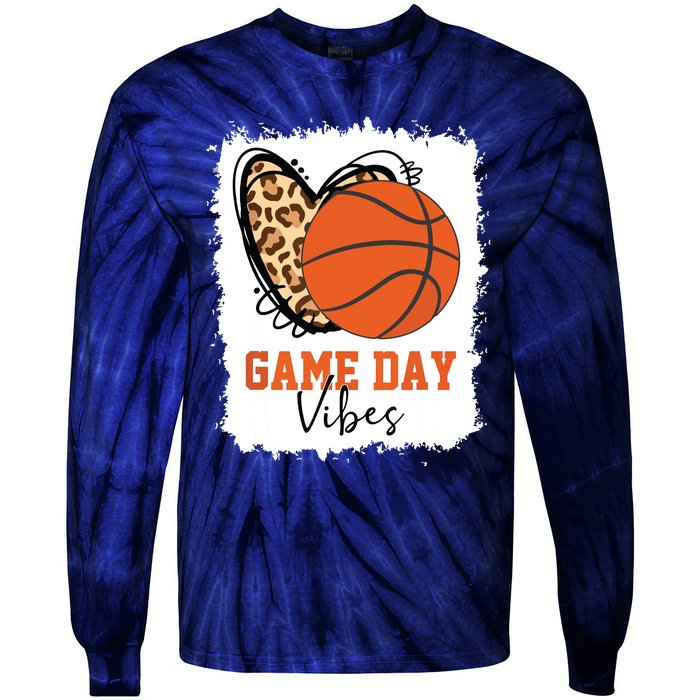 Bleached Basketball Game Day Vibes Basketball Mom Game Day Tie-Dye Long Sleeve Shirt