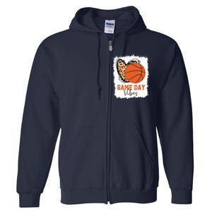 Bleached Basketball Game Day Vibes Basketball Mom Game Day Full Zip Hoodie