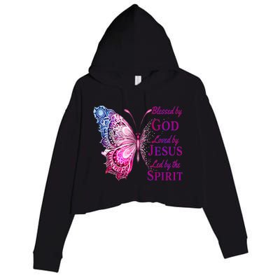 Blessed By God Loved By Jesus Pink Butterfly Christian Crop Fleece Hoodie