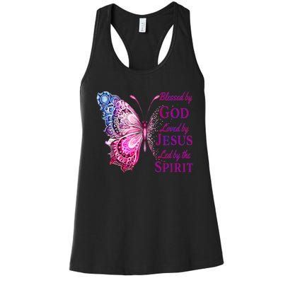 Blessed By God Loved By Jesus Pink Butterfly Christian Women's Racerback Tank