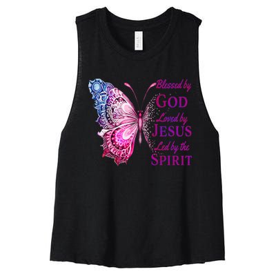 Blessed By God Loved By Jesus Pink Butterfly Christian Women's Racerback Cropped Tank