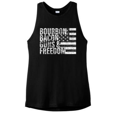 Bourbon Bacon Guns & Freedom Flag Tee Ladies PosiCharge Tri-Blend Wicking Tank