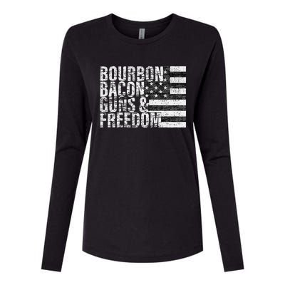 Bourbon Bacon Guns & Freedom Flag Tee Womens Cotton Relaxed Long Sleeve T-Shirt