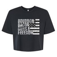 Bourbon Bacon Guns & Freedom Flag Tee Bella+Canvas Jersey Crop Tee