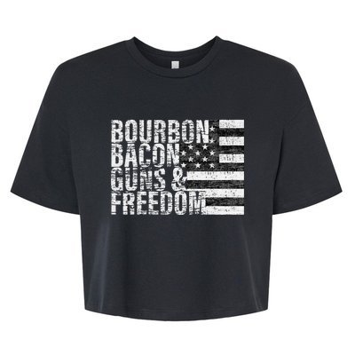 Bourbon Bacon Guns & Freedom Flag Tee Bella+Canvas Jersey Crop Tee